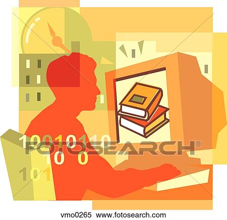 Man on computer, e-learning View Large Illustration Stock Illustration - Man on computer, e-learning. Fotosearch