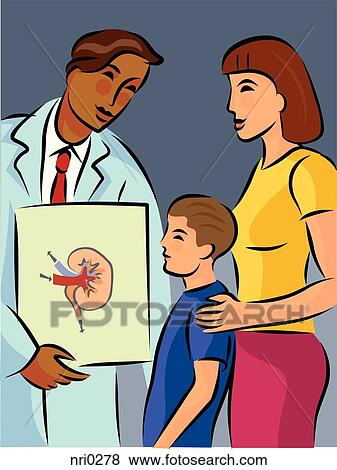 A doctor showing a boy and his mother a kidney function diagram View Large Illustration Stock Illustration - A doctor showing a boy and his mother a kidney function diagram. Fotosearch