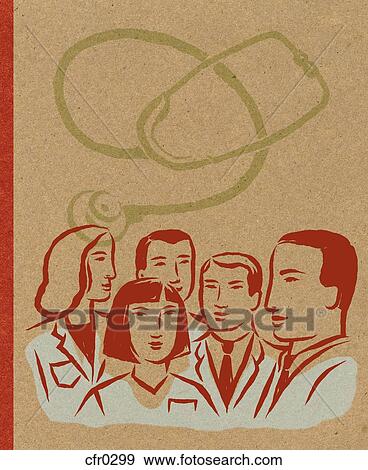 Illustration of a group of doctors and a stethoscope View Large Illustration Stock Illustration - Illustration of a group of doctors and a stethoscope. Fotosearch