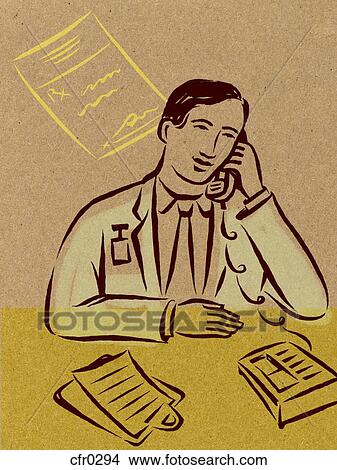 Stock Illustration - Illustration of a pharmacist on the phone, a prescription, and a clipboard. Fotosearch