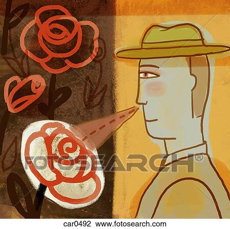 Illustration of a man smelling roses View Large Illustration Drawing - Illustration of a man smelling roses. Fotosearch