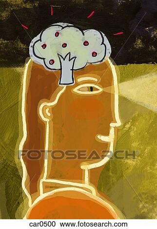 Clipart - Profile of a woman with an apple tree growing from her head. Fotosearch