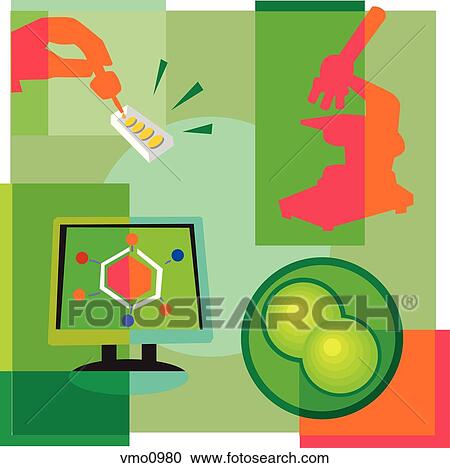 Montage illustration about cell research containing scientific testing, a microscope, a computer, and cell division View Large Illustration Clipart - Montage illustration about cell research containing scientific testing, a microscope, a computer, and cell division. Fotosearch