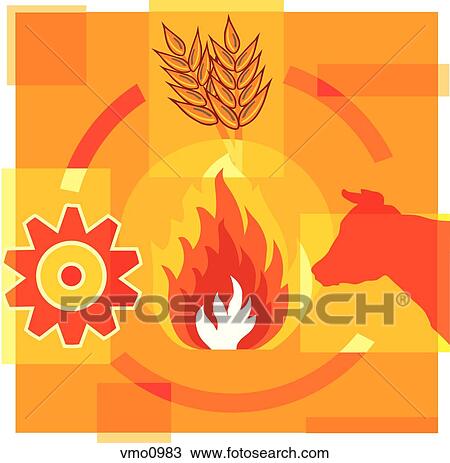 Montage illustration about methane reduction containing a cow, flames, grains and gears View Large Illustration Drawing - Montage illustration about methane reduction containing a cow, flames, grains and gears. Fotosearch