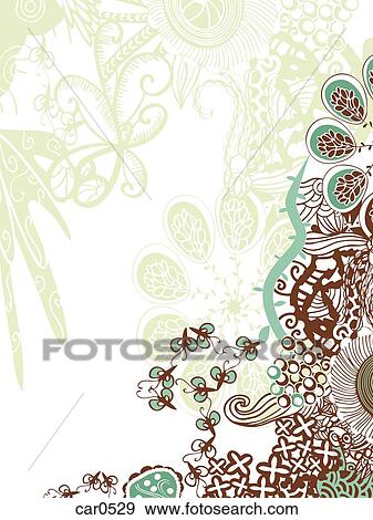 Stock Illustration - A green, brown and white floral decorative background. Fotosearch