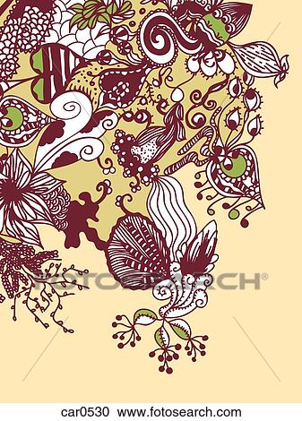 A whimsical brown, green and yellow floral background View Large Illustration Clipart - A whimsical brown, green and yellow floral background. Fotosearch