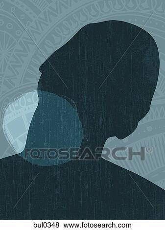 Silhouette of a man with a spotlight on his neck View Large Illustration Stock Illustration - Silhouette of a man with a spotlight on his neck. Fotosearch