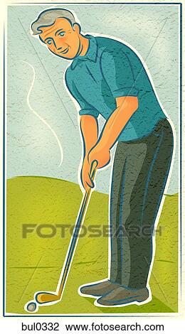 Drawing - An elderly man playing golf. Fotosearch