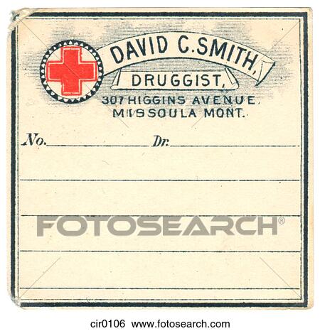 Stock Illustration - A vintage medicine label from a drug store. Fotosearch