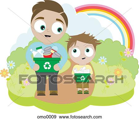 A father and son taking out the recycling boxes View Large Illustration Stock Illustration - A father and son taking out the recycling boxes. Fotosearch