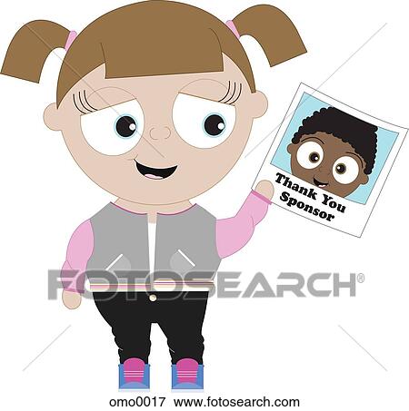 Stock Illustration - A sponsor holding a thank you card from her sponsor child. Fotosearch