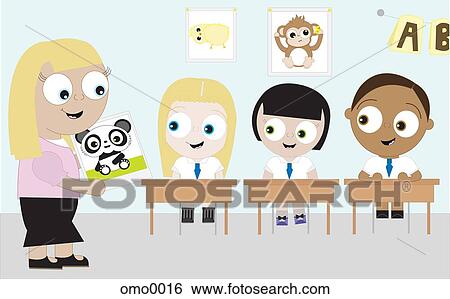 Stock Illustration - A teacher talking to her class about endangered species. Fotosearch