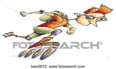 Stock Illustration - A courier speeding on roller blades, looking at his watch. Fotosearch