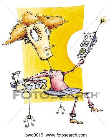 Stock Illustration - A woman thinking about using the phone. Fotosearch