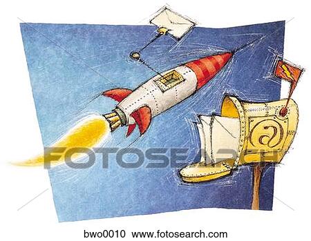 An illustration about e-mail with a rocket bringing mail to a postbox View Large Illustration Clipart - An illustration about e-mail with a rocket bringing mail to a postbox. Fotosearch