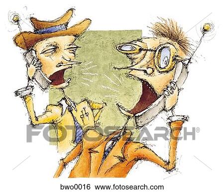 Stock Illustration - Two businessmen having a phone conversation. Fotosearch