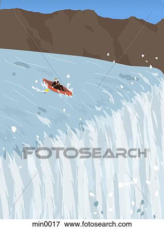 A businessman in a canoe trying to avoid going over a waterfall View Large Illustration Stock Illustration - A businessman in a canoe trying to avoid going over a waterfall. Fotosearch