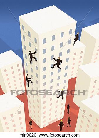 Clipart - Business people scaling up a building in a city. Fotosearch