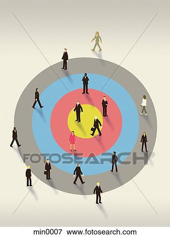 Business people walking on top of a bulls eye target View Large Illustration Stock Illustration - Business people walking on top of a bulls eye target. Fotosearch