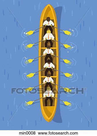 Stock Illustration - Businessmen rowing a long boat. Fotosearch