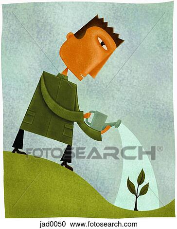 A man watering a small plant View Large Illustration Clipart - A man watering a small plant. Fotosearch