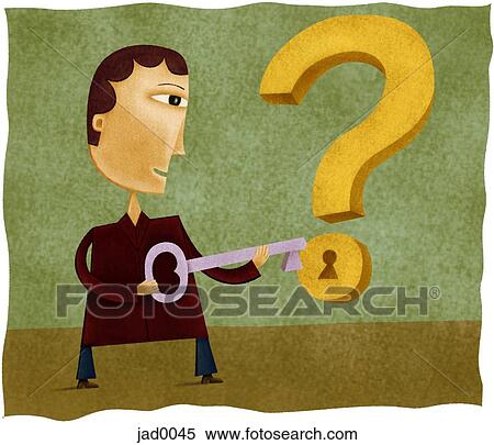 A man with a key to unlock a question mark View Large Illustration Stock Illustration - A man with a key to unlock a question mark. Fotosearch
