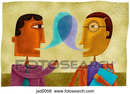 Two businessmen talking and their speech bubbles overlapping View Large Illustration Stock Illustration - Two businessmen talking and their speech bubbles overlapping. Fotosearch
