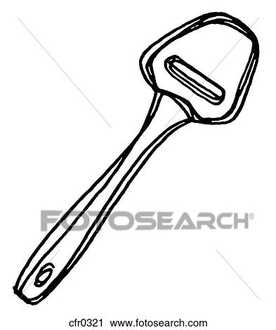 Clip Art - A black and white illustration of a cheese slicer. Fotosearch