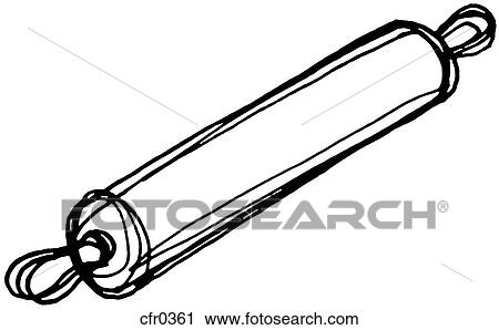 Clip Art - A black and white illustration of a rolling pin. Fotosearch