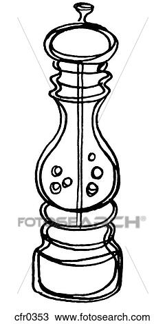 A black and white illustration of a pepper grind View Large Illustration Drawing - A black and white illustration of a pepper grind. Fotosearch