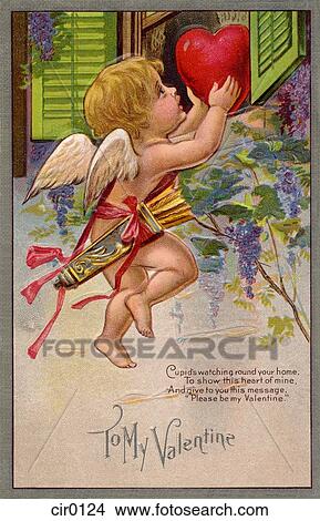 Stock Illustration - A vintage To My Valentine card with a cupid making a special delivery. Fotosearch