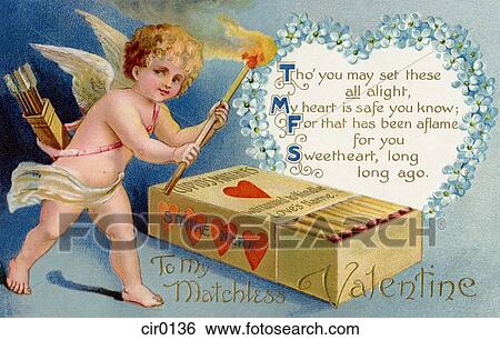 A vintage Valentines card with cupid striking matches View Large Illustration Stock Illustration - A vintage Valentines card with cupid striking matches. Fotosearch
