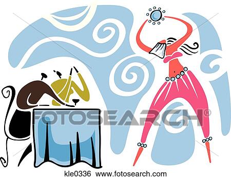 Stock Illustration - A couple applauding a belly dancer in a restaurant. Fotosearch