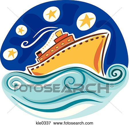 Stock Illustration - A cruise ship in the ocean at night. Fotosearch
