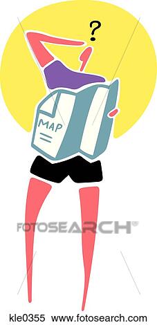 A lost and confused tourist looking at a map View Large Illustration Stock Illustration - A lost and confused tourist looking at a map. Fotosearch