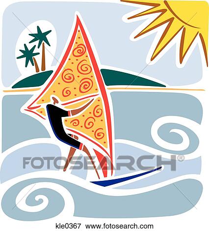 A man windsurfing on the ocean View Large Illustration Stock Illustration - A man windsurfing on the ocean. Fotosearch