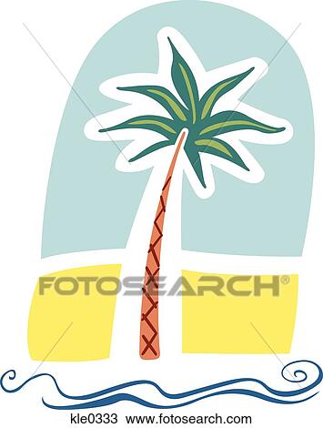 A palm tree on the beach by the sea Drawing | kle0333 | Fotosearch