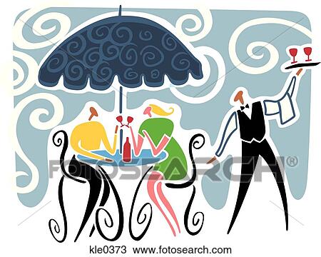 A waiter serving a couple wine View Large Illustration Drawing - A waiter serving a couple wine. Fotosearch