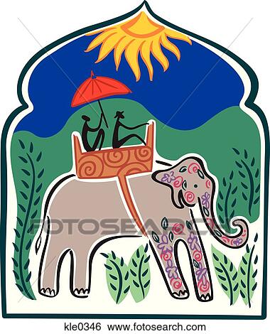 Two people riding an elephant under the sun View Large Illustration Stock Illustration - Two people riding an elephant under the sun. Fotosearch
