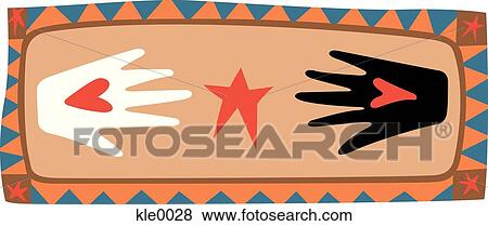 Stock Illustration - A black and a white hand reaching towards each other. Fotosearch