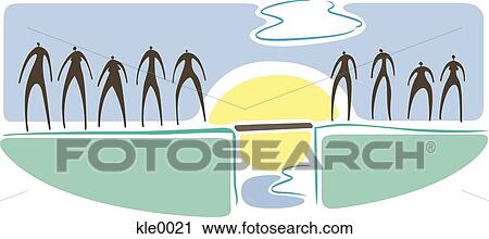 Clip Art - A bridge joining people on two different lands. Fotosearch