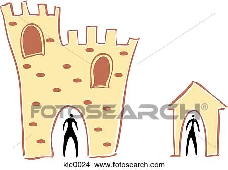 A person in a castle and a person in a house View Large Illustration Stock Illustration - A person in a castle and a person in a house. Fotosearch