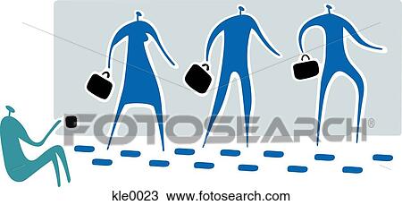 Drawing - Businessmen walking past a pan handler. Fotosearch