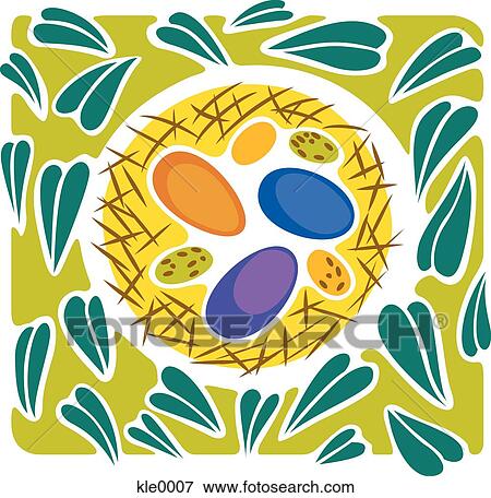 Stock Illustration - Different colored and sized eggs in a nest. Fotosearch