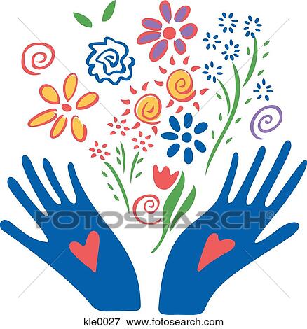 Stock Illustration - Hands opening to reveal flowers. Fotosearch