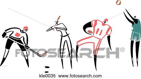 Stock Illustration - Ice hockey, baseball, football and basketball players. Fotosearch