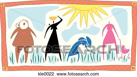 Drawing - Mothers of different races and nationalities. Fotosearch