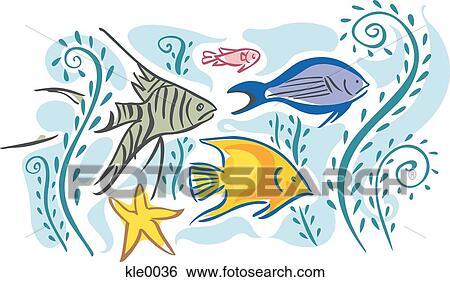 Stock Illustration - Tropical fish swimming in water. Fotosearch
