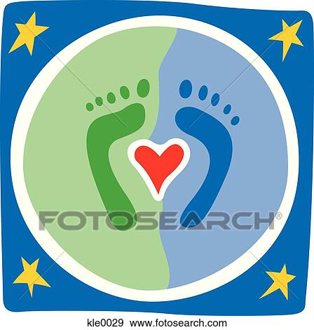 Stock Illustration - Two different colored feet on the globe. Fotosearch