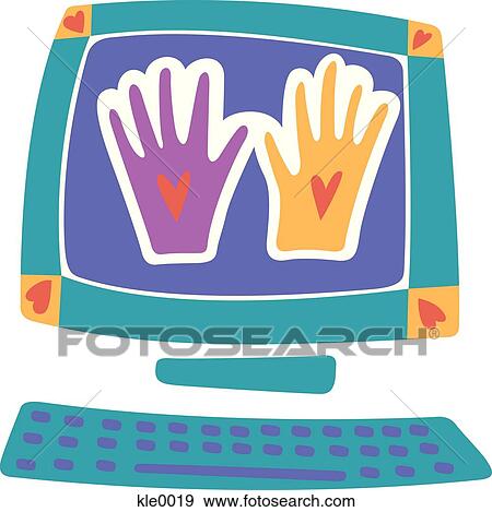 Stock Illustration - Two different colored hands on a computer screen. Fotosearch
